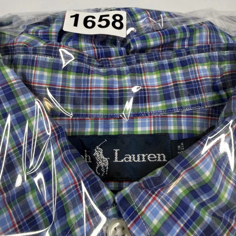 Polo Ralph Lauren Button Down Shirt Mens Large Blue Green Plaid Classic Fit